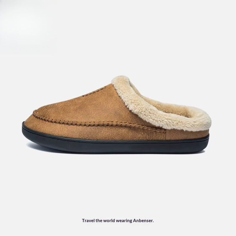 Men's Fur-Lined Non-Slip Bean Slippers | Warm Indoor Cotton Shoes | EU 39–49