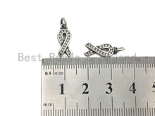 Load image into Gallery viewer, Rhidium CZ Micro Pave Breast Cancer Awareness Ribbon Charm, AIDS Care Cubic Zirconia Pendant Charm, Antique Silver Color, 6x16mm,sku#X117