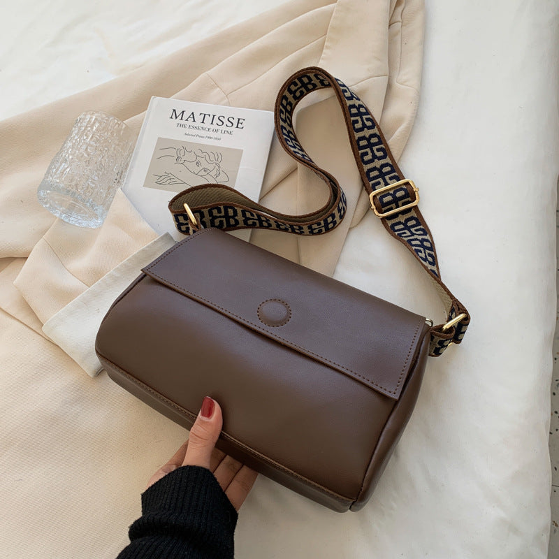 Retro Wide-Strap Mini Square Crossbody Bag – Urban Minimalist PU Leather Shoulder Bag