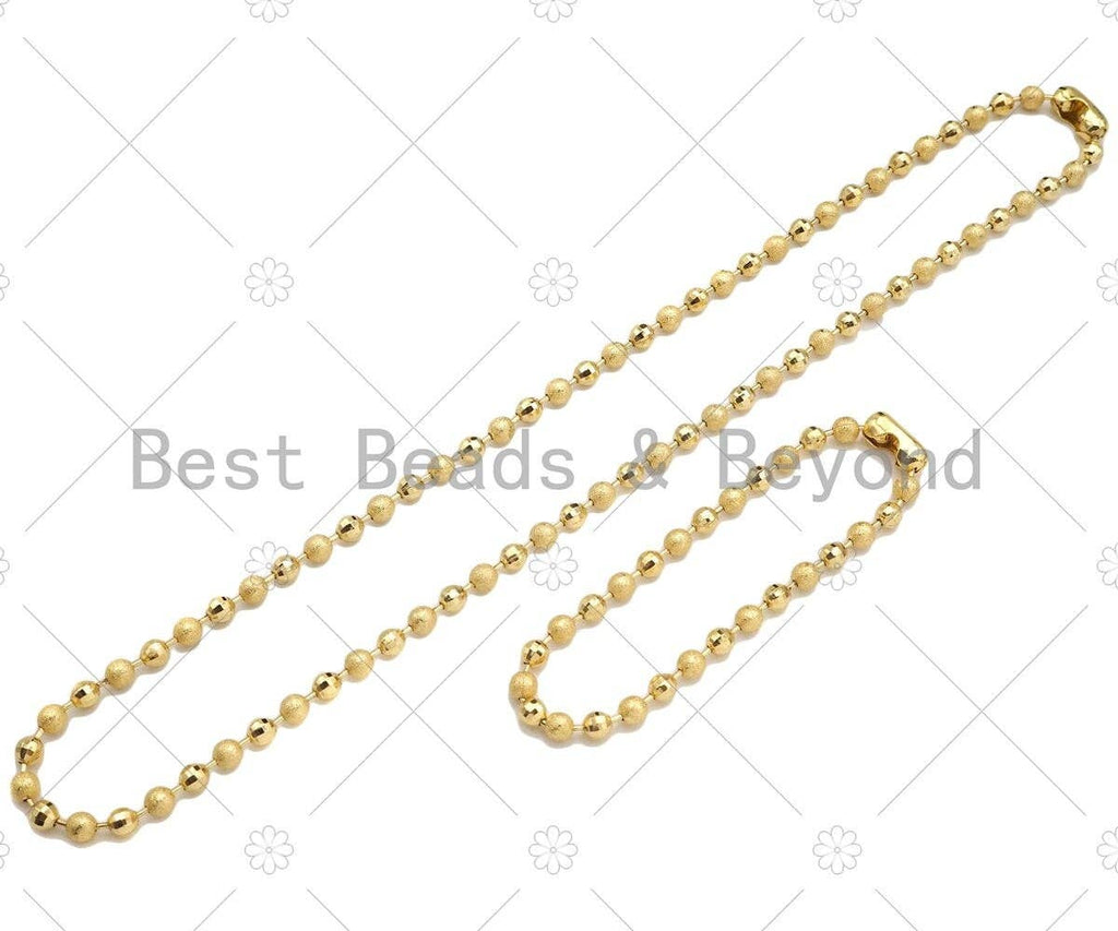 Mixed Matte and Shinny Gold 4mm ball Beads Necklace Bracelet with Lock, Gold Ball beads Necklace, Ball beads Bracelet Necklace set, sku#LD70