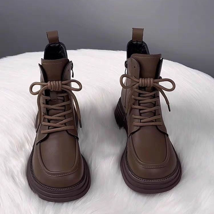 Women's Soft Leather Padded Dr Martens-Style Boots – Chunky Sole, Fleece-Lined Option