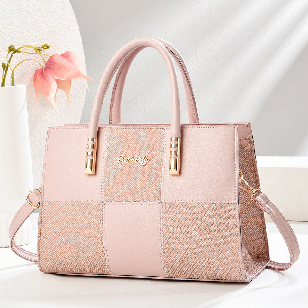 Women's Large Capacity Patchwork Tote Bag - Stylish Color Block Shoulder Handbag