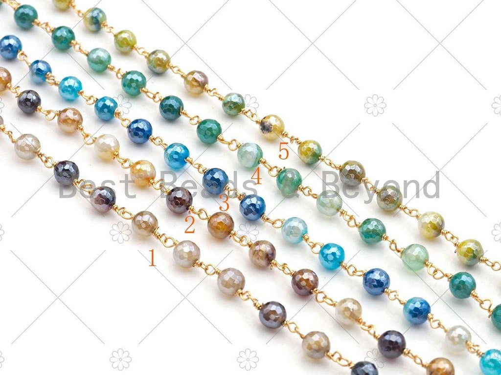 Mystic Agate Brown/Blue/Grey Rosary Chain, 6mm Agate Beaded