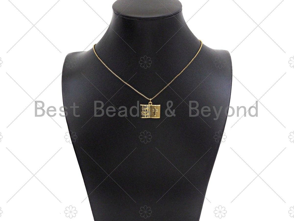 18K Dainty Gold Love Luck Cross On Book Shape Pendant/Charm,Book Medallion Charm, Necklace Bracelet Charm Pendant,20x16mm, Sku#LK255