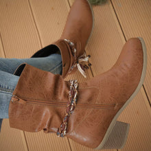 Load image into Gallery viewer, Women's Braided Detail Western Cowgirl Boots | Block Heel Ankle Boots | PU Leather