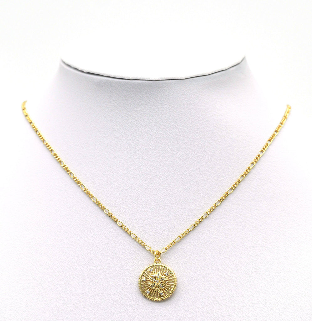 CZ Flower On Hollow Out Round Charm, Sku#F1488