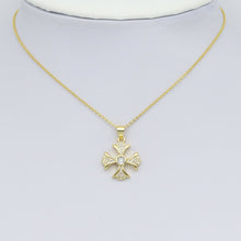 Load image into Gallery viewer, Gold Clear CZ Cross Flower Charm Pendant, Sku#LK986