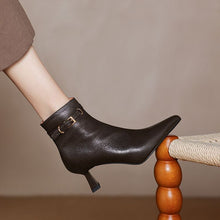 Load image into Gallery viewer, Women's All-Leather Stiletto Heel Boots | Sheepskin Upper Pointed Toe Side Buckle Retro High Heels