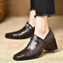 Load image into Gallery viewer, Women's Square Toe Wedge Buckle Boots – Leather High-Top Dress Shoes | Black &amp; Dark Brown