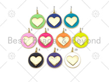 Load image into Gallery viewer, Gold Heart On Colorful Enamel Round Coin Shape Pendant, 18K Gold Filled Heart Charm,Enamel Pendant,Enamel Jewelry,17x19mm,Sku#F1411C