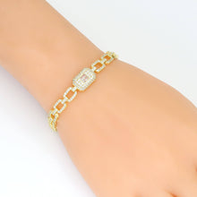 Load image into Gallery viewer, Rectangle CZ Link With Rectangle CZ Center Bracelet, Sku#A380