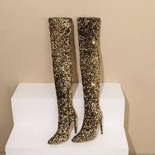 Load image into Gallery viewer, Women's Sequin Over-the-Knee Stiletto Boots – Side Zip Pointed Toe Stiletto Heels