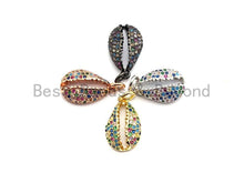 Load image into Gallery viewer, CZ Rainbow Micro Pave Pendant,CZ Paved Cowire Shell Shape Charm, Gold/Silver/Rose Gold/Black Cowire Pendant, 18x11mm, Sku#F747