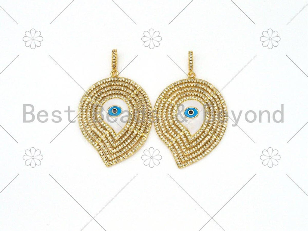 CZ Micro Pave Enamel Evil Eye On Teardrop Shape Pendant,18K Gold Filled CZ Enamel Charm,Necklace Bracelet Charm Pendant, 32x42mm,Sku#L611