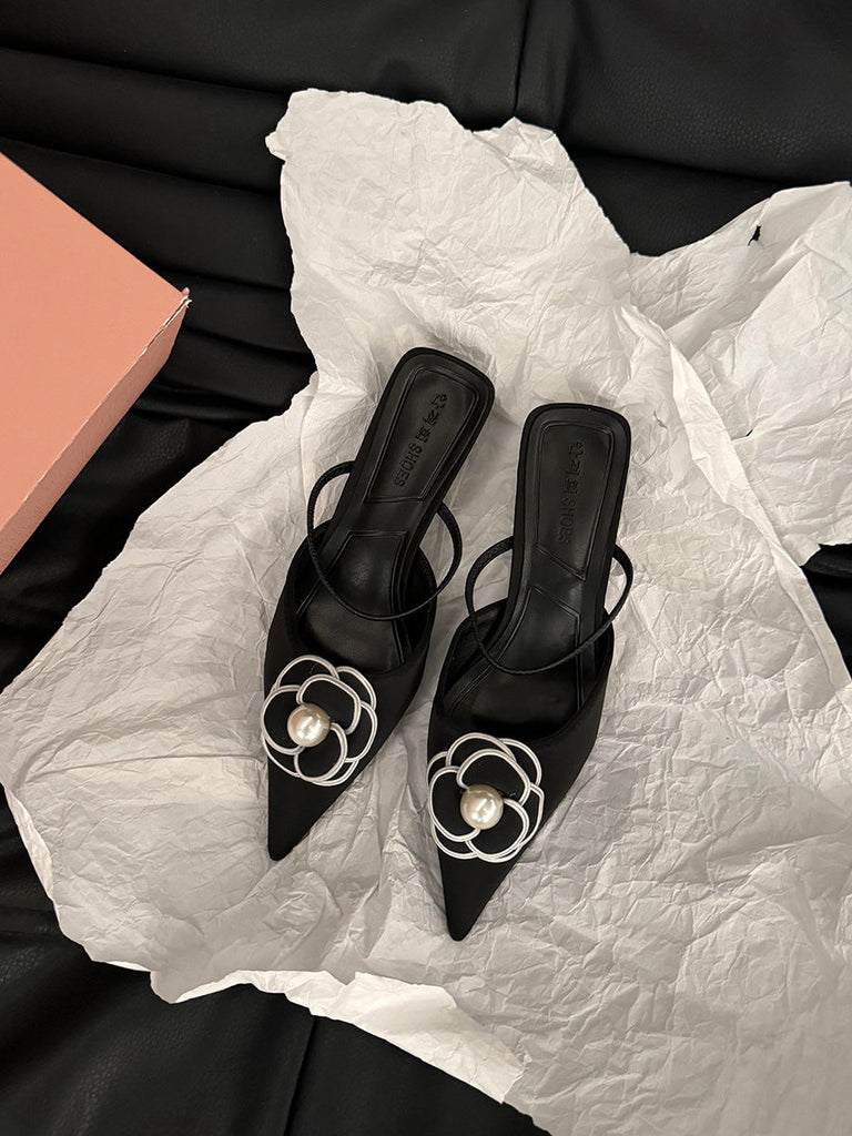 Chanel-Style Pointed Toe High Heel Mules for Women - Elegant French Office Heels