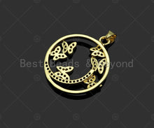 Load image into Gallery viewer, Gold Fillled Colorful CZ Micro Pave Butterfly On Round Ring Shape Pendant, 18K Gold Filled Charm, Necklace Bracelet Pendant,22x26mm,Sku#LD97