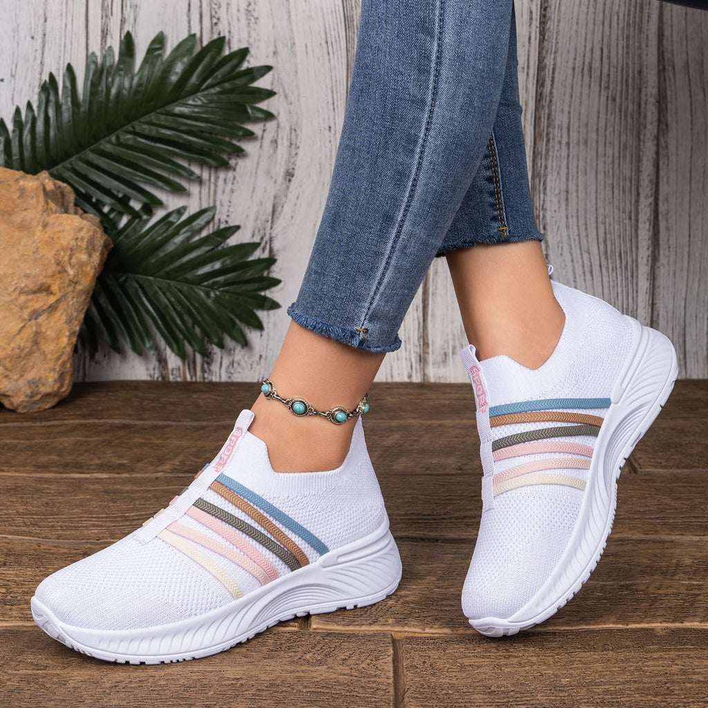 Women's Breathable Flyknit Slip-On Casual Shoes | Lightweight Mesh Striped Sneakers | Sarah Express