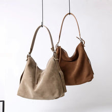 Load image into Gallery viewer, Women's Genuine Leather Bucket Crossbody Shoulder Bag – Retro Suede Soft Structured Handbag