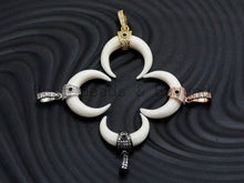 Load image into Gallery viewer, CZ Micro Pave With Ivory OX Horn Pendant ,Gold/Silver/Black/Rose Gold ,Cubic Zirconia Jewelry Findings,25x27mm,sku#F702