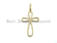 Load image into Gallery viewer, CZ Micro Pave Cross Flower Pendant/Charm, Cubic Zirconia Focal Cross Pendant, Necklace Bracelet Charm Pendant,30x47mm,sku#F694