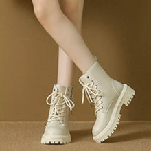 Load image into Gallery viewer, Women's Lace-Up Ankle Combat Boots – Mid Heel PU Leather
