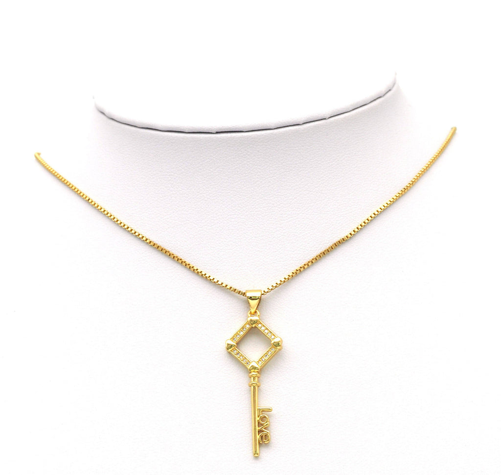 CZ Key with Love Word Shape Pendant, Sku#LK599
