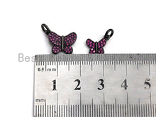 Load image into Gallery viewer, Fuchsia CZ Micro Pave Butterfly Pendant/Charm,Cubic Zirconia Paved Charm, Necklace Bracelet Charm Pendant,7x9/10x13mm,sku#X139