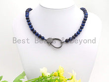Load image into Gallery viewer, Blue Tiger Eye Attachment Necklace with Large CZ Pave Gunmetal clasp, 18 long, 8mm/10mm beads size, sku#D39