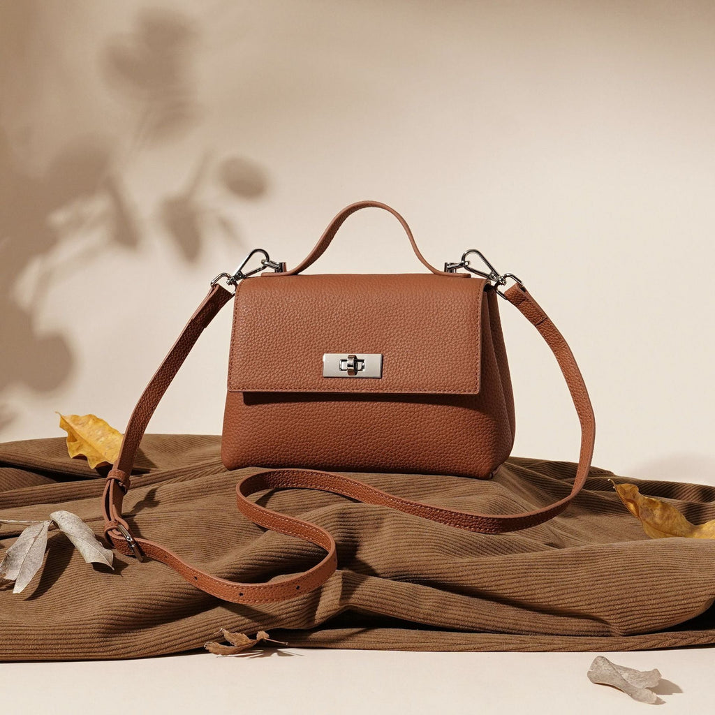 Women's Genuine Leather Crossbody Shoulder Bag | Lock Clasp | Phone & Card Pockets