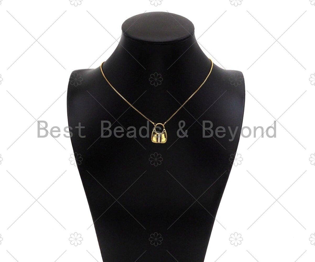 Red Black/White Black Enamel Lady Bag Shape Charm, 18K Gold Charm, Necklace Bracelet Charm Pendant,15x19mm,Sku#LK316