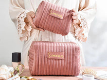 Load image into Gallery viewer, Checkered Velvet Cosmetic Case Multi-Functional Travel Organizer Toiletry Bag (MAC268)