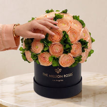 Load image into Gallery viewer, Classic Black Box | Peach Persian Buttercups &amp; Green Hydrangeas