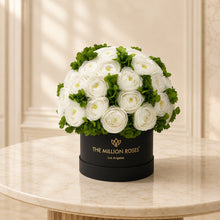 Load image into Gallery viewer, Classic Black Box | White Persian Buttercups &amp; Green Hydrangeas