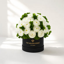 Load image into Gallery viewer, Classic Black Box | White Persian Buttercups &amp; Green Hydrangeas