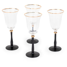 Load image into Gallery viewer, Black Stemmed Clear Wine Glass with Gold Rim- Set of 4
