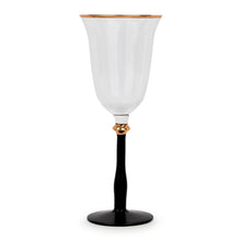 Load image into Gallery viewer, Black Stemmed Clear Wine Glass with Gold Rim- Set of 4