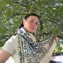 Load image into Gallery viewer, Wild Indigo Bloom – Hand Block Print Cotton Scarf, Oversized Boho Wrap &amp; Lightweight Sarong