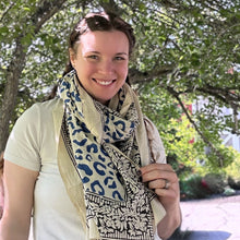 Load image into Gallery viewer, Wild Indigo Bloom – Hand Block Print Cotton Scarf, Oversized Boho Wrap &amp; Lightweight Sarong