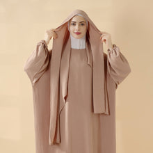 Load image into Gallery viewer, Cocoon-Cut Crepe Abaya Perfect For Umrah With One-Piece Hijab Attached (MA143)