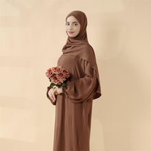 Load image into Gallery viewer, Cocoon-Cut Crepe Abaya Perfect For Umrah With One-Piece Hijab Attached (MA143)