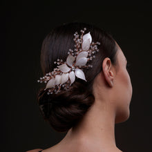Load image into Gallery viewer, Handcrafted Rose Gold Bridal Hair Comb with Crystal Beads and Silver-Plated Wire - Elegant Wedding Hair Accessories for Brides and Bridesmaids