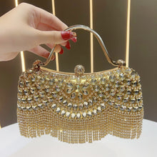 Load image into Gallery viewer, Crystal-Embellished Clutch Bag with Tassels – Versatile Evening Purse for Weddings &amp; Galas (MAC276)