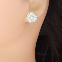 Load image into Gallery viewer, Pearl White Enamel Daisy Flower Stud Earrings, Sku#A461