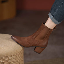 Load image into Gallery viewer, Women's Retro Pointed-Toe Ankle Boots with Elastic Band and Chunky Heel