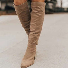 Load image into Gallery viewer, Chunky Heel Thigh-High Boots with Side Zipper for Petite Women | Black Apricot Brown