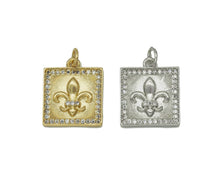 Load image into Gallery viewer, CZ Pave Anchor Flower Square Charm, Sku#F1503