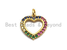 Load image into Gallery viewer, CZ Micro Pave Rainbow Color Open Heart Shape Pendant for Bracelet Necklace, Cubic Zirconia Space Pendant Charm, 16x17mm,sku#F895