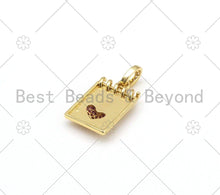Load image into Gallery viewer, Fuchsia CZ Micro Pave Heart On Calendar Pendant/Charm, 18K Gold Filled Notebook CZ Pendant, Necklace Bracelet Charm Pendant,13x21mm,Sku#L605