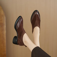 Load image into Gallery viewer, Women's Suede Mary Jane Chunky Heel Pumps - Round Toe Low Cut Single Strap Shoes