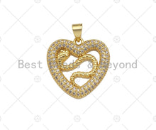 Load image into Gallery viewer, CZ Micro Pave Snake On Heart Shape Pendant/Charm,Cubic Zirconia Gold Charm, Necklace Bracelet Charm Pendant,21x21mm, Sku#LD32